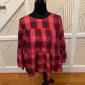 ana 3/4 sleeve plaid bell sleeve top